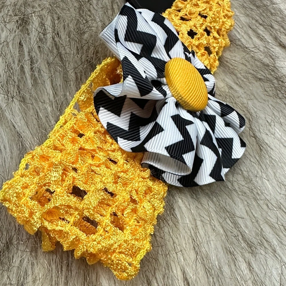 Ashley On Campus Yellow Headband with Black and White Flower